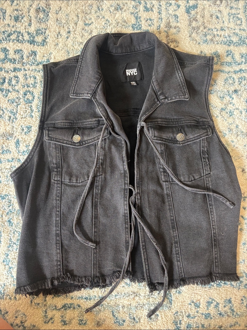Modern NYC Women's Black Distressed Denim Vest NEW